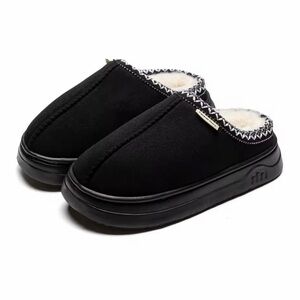Black Cozy Faux-Fur Lined Slip-On Slippers